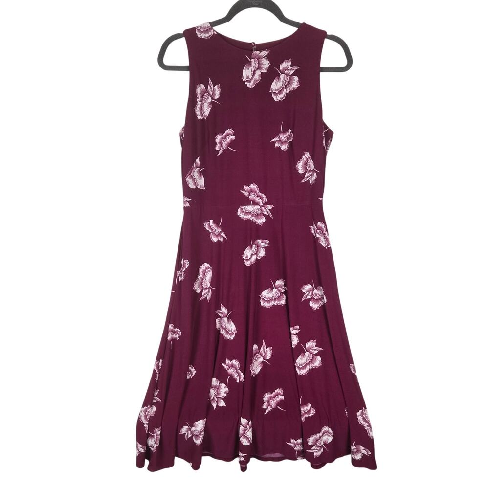 Ralph Lauren Maroon Pink Floral Dress 8 Scoop Neck Pleated Skirt Event Classic